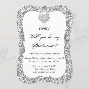 Silver Glitzer Diamond Heart Bridesmaid Card Einladung