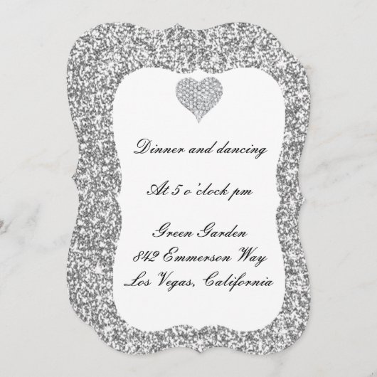 Silver Glitzer Diamond Heart Empfang Card Einladung (Vorne/Hinten)