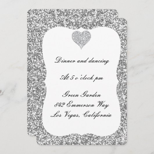 Silver Glitzer Diamond Heart Empfang Card Einladung (Vorne/Hinten)