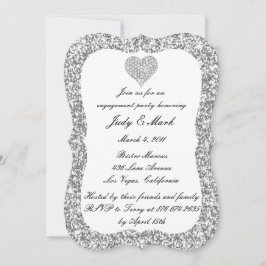 Silver Glitzer Diamond Heart Engagement Party Einladung
