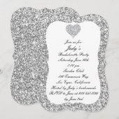 Silver Glitzer Diamond Heart Junggeselinnen-Abschi Einladung (Vorne/Hinten)