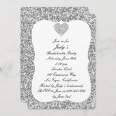 Silver Glitzer Diamond Heart Junggeselinnen-Abschi Einladung (Vorne/Hinten)