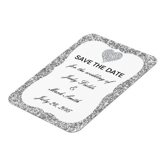 Silver Glitzer Diamond Heart speichern Datum Magne Magnet (Linke Seite)
