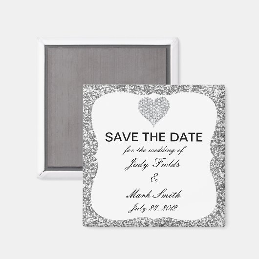 Silver Glitzer Diamond Heart speichern Datum Magne Magnet (Vorderseite/Rückseite)