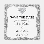 Silver Glitzer Diamond Heart speichern Datum Magne Magnet (Vorne)