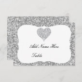 Silver Glitzer Diamond Heart Table Platzkarte (Vorne/Hinten)