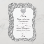Silver Glitzer Diamond Heart Trauzeugin Card Einladung (Vorne/Hinten)