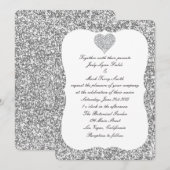 Silver Glitzer Diamond Heart Wedding Einladung (Vorne/Hinten)