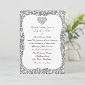 Silver Glitzer Diamond Heart Wedding Einladung (Stehend Vorderseite)