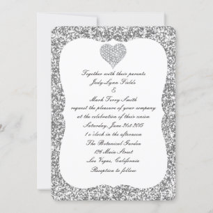 Silver Glitzer Diamond Heart Wedding Einladung