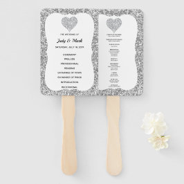 Silver Glitzer Diamond Heart Wedding Program Fans Fächer