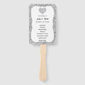 Silver Glitzer Diamond Heart Wedding Program Fans Fächer (Vorderseite)