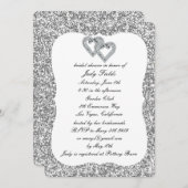 Silver Glitzer Diamond Hearts Brautparty laden ein Einladung (Vorne/Hinten)