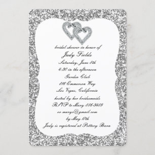 Silver Glitzer Diamond Hearts Brautparty laden ein Einladung