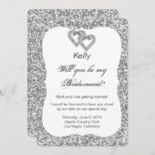 Silver Glitzer Diamond Hearts Bridesmaid Card Einladung (Vorne/Hinten)