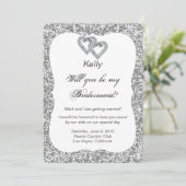 Silver Glitzer Diamond Hearts Bridesmaid Card Einladung (Stehend Vorderseite)