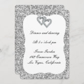 Silver Glitzer Diamond Hearts Empfang Card Einladung (Vorne/Hinten)