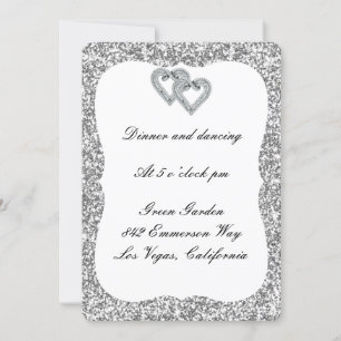 Silver Glitzer Diamond Hearts Empfang Card Einladung