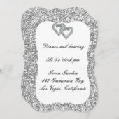 Silver Glitzer Diamond Hearts Empfang Card Einladung (Vorne/Hinten)