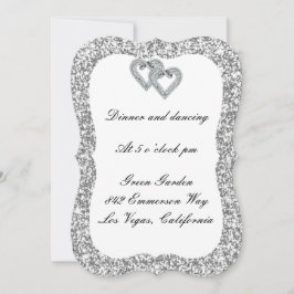 Silver Glitzer Diamond Hearts Empfang Card Einladung