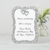 Silver Glitzer Diamond Hearts Empfang Card Einladung (Stehend Vorderseite)