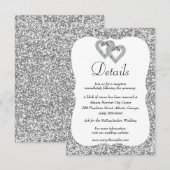 Silver Glitzer Diamond Hearts Hochzeitsdetails Begleitkarte (Vorne/Hinten)