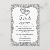 Silver Glitzer Diamond Hearts Hochzeitsdetails Begleitkarte (Vorderseite)