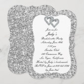 Silver Glitzer Diamond Hearts Junggeselinnen-Absch Einladung (Vorne/Hinten)