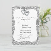 Silver Glitzer Diamond Hearts Response Card Einladung (Stehend Vorderseite)