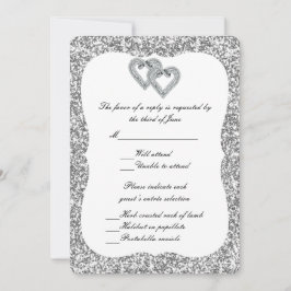 Silver Glitzer Diamond Hearts Response Card Einladung