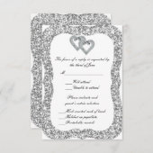 Silver Glitzer Diamond Hearts Response Card RSVP Karte (Vorne/Hinten)