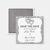 Silver Glitzer Diamond Hearts speichern das Datums Magnet (Vorderseite/Rückseite)