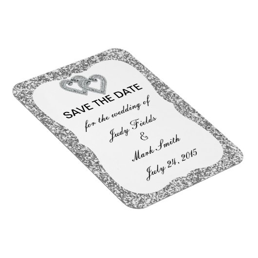 Silver Glitzer Diamond Hearts speichern das Datums Magnet (Rechte Seite)