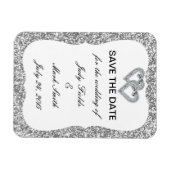 Silver Glitzer Diamond Hearts speichern das Datums Magnet (Horizontal)
