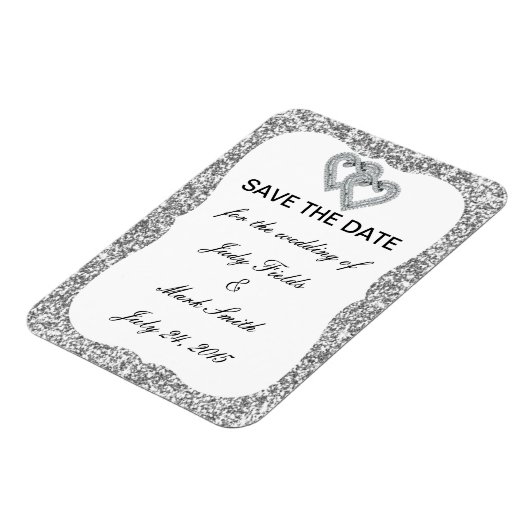 Silver Glitzer Diamond Hearts speichern das Datums Magnet (Linke Seite)