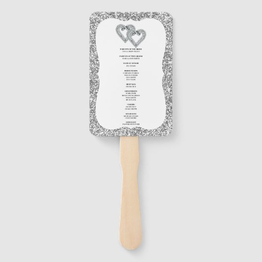 Silver Glitzer Diamond Hearts Wedding Program Fans Fächer (Rückseite)
