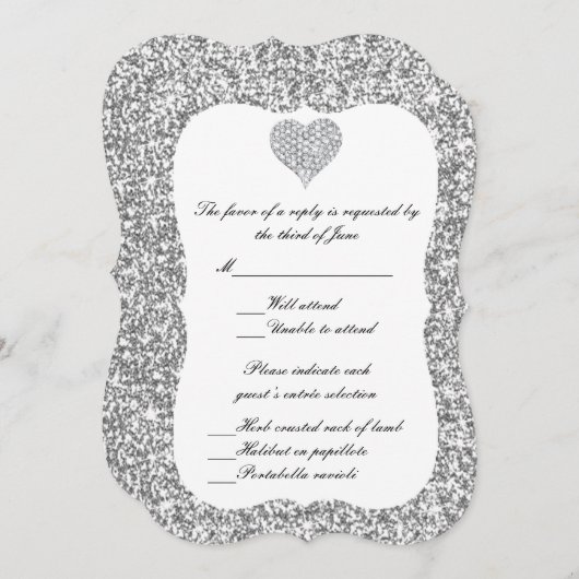 Silver Glitzer Diamond Heavy Response Card Einladung (Vorne/Hinten)