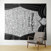 Silver Glitzer Diamond Herz Schwarzer Vorhang Wandteppich (Beispiel (Horizontal))