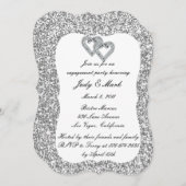 Silver Glitzer Diamond hört Engagement Party Einladung (Vorne/Hinten)