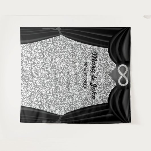 Silver Glitzer Diamond Infinity Black Vorhang Wandteppich (Vorderseite (Horizontal))