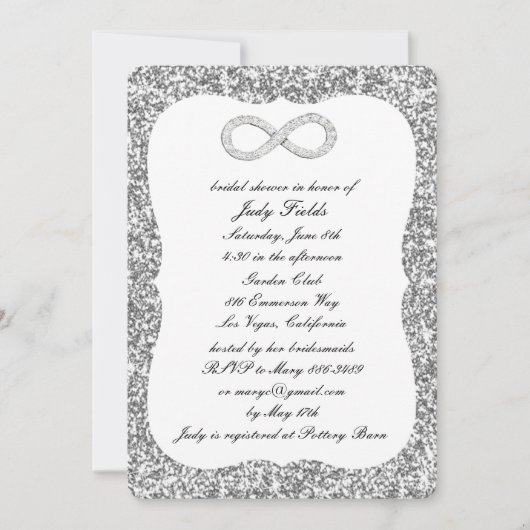 Silver Glitzer Diamond Infinity Brautparty Einladung (Vorderseite)