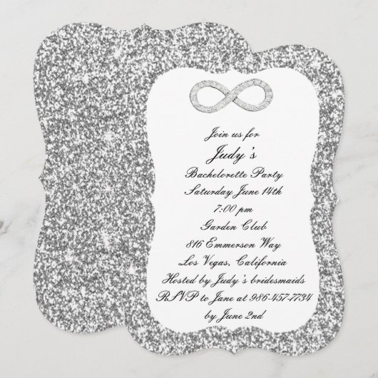 Silver Glitzer Diamond Infinity Junggeselinnen-Abs Einladung (Vorne/Hinten)