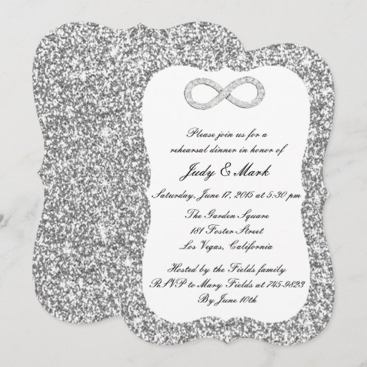 Silver Glitzer Diamond Infinity Probe Dinner Einladung (Vorne/Hinten)