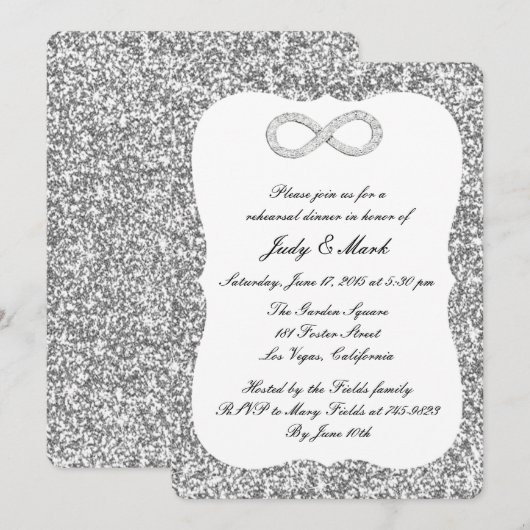 Silver Glitzer Diamond Infinity Probe Dinner Einladung (Vorne/Hinten)