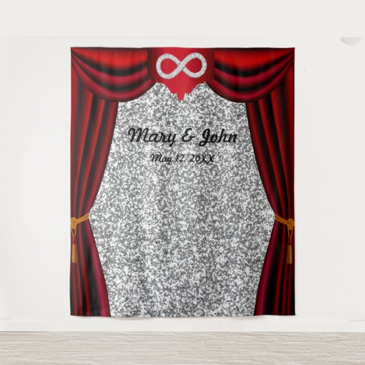 Silver Glitzer Diamond Infinity Roter Vorhang Wandteppich (Vorderseite)