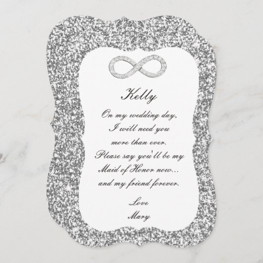 Silver Glitzer Diamond Infinity Trauzeugin Card Einladung (Vorne/Hinten)