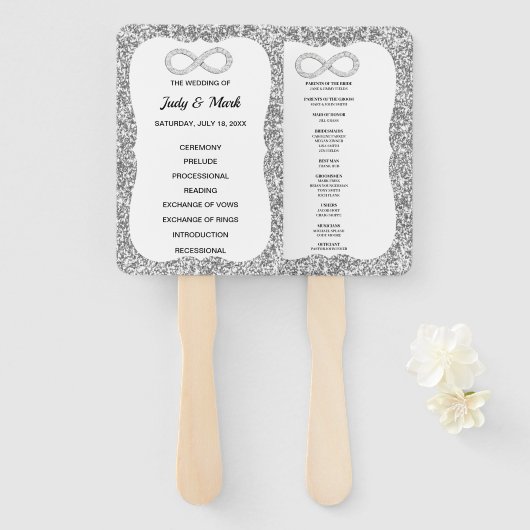 Silver Glitzer Diamond Infinity Wedding Program Fächer (Vorne und Hinten)