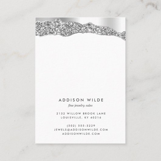 Silver Glitzer Diamond Necklace Earring Display Visitenkarte (Rückseite)