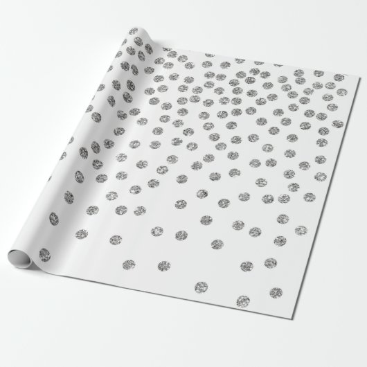 Silver Glitzer Diamonds Dots Confetti White Geschenkpapier (Ungerollt)