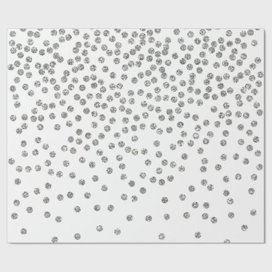 Silver Glitzer Diamonds Dots Confetti White Geschenkpapier (Flach)